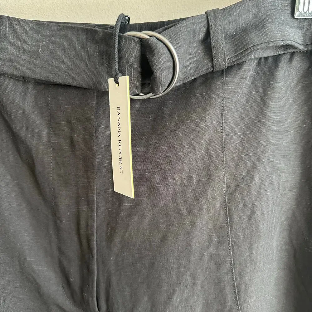 Banana Republic High Rise Barrel Tencel Linen Pant Black 8 Petite 713482